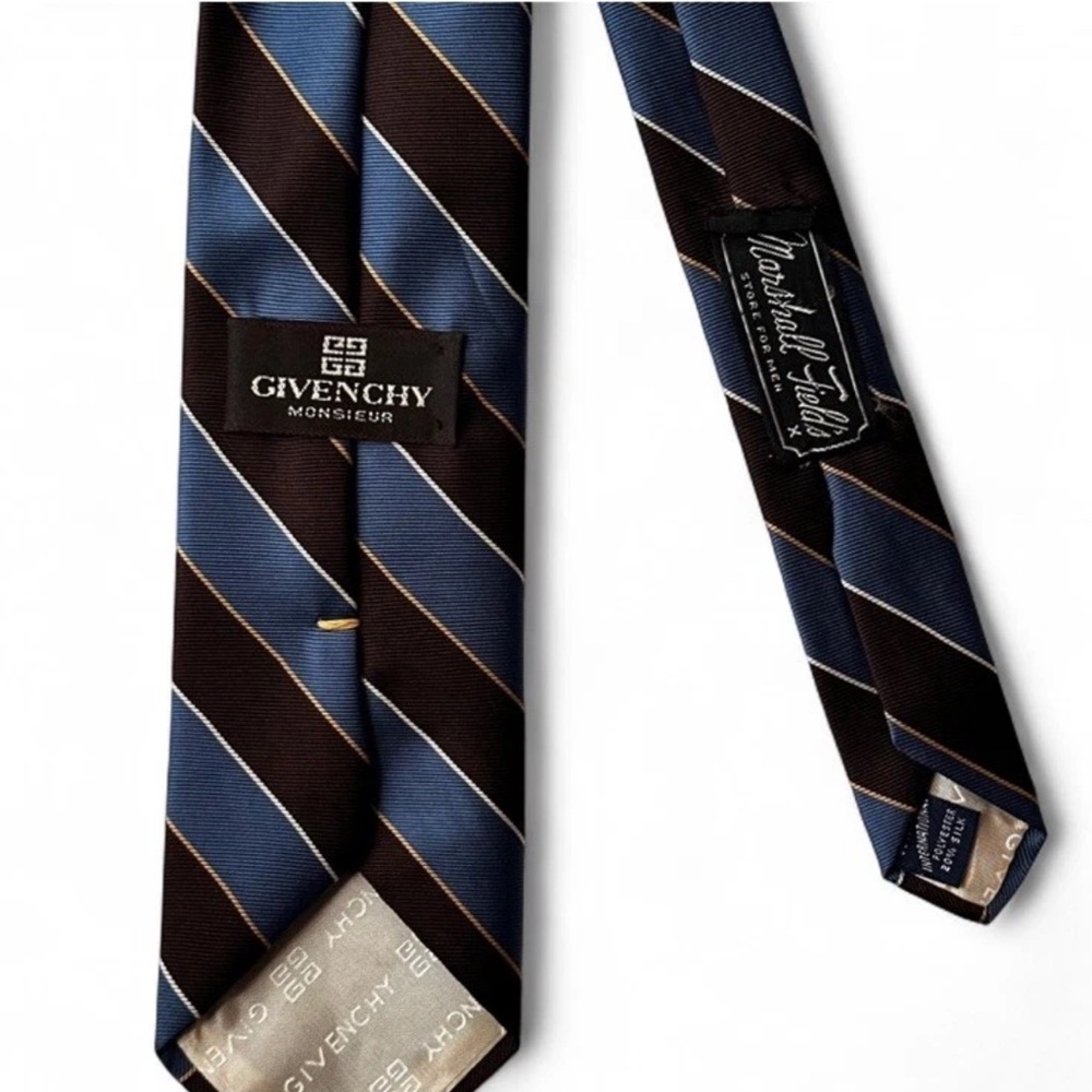 Vintage Givenchy Tie Silk Blend Blue/Brown Striped Designer Classic
